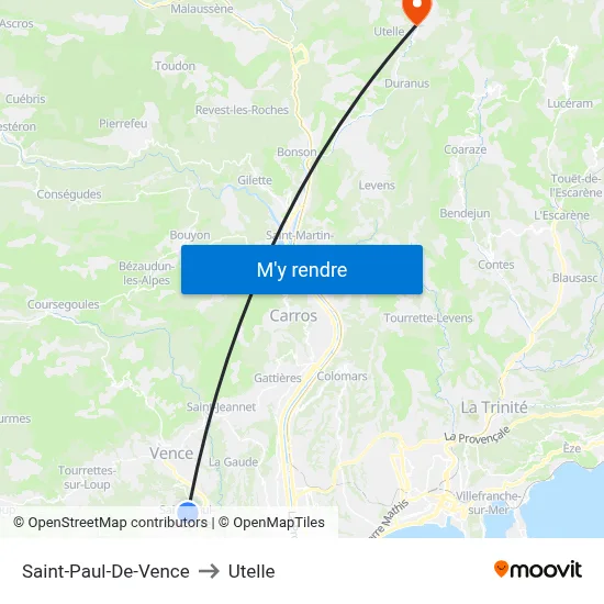 Saint-Paul-De-Vence to Utelle map