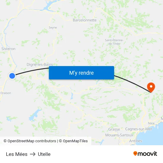 Les Mées to Utelle map