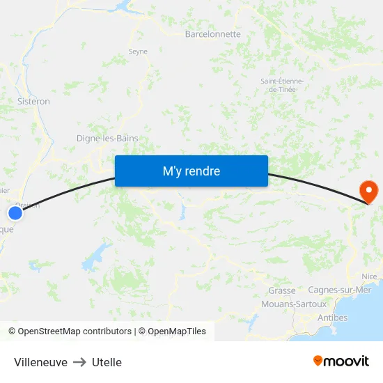 Villeneuve to Utelle map