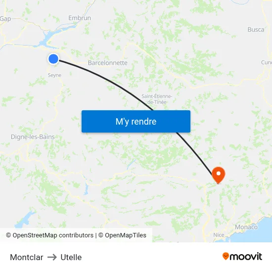 Montclar to Utelle map