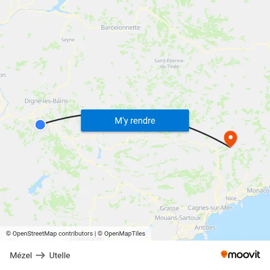 Mézel to Utelle map