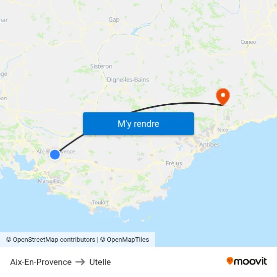 Aix-En-Provence to Utelle map