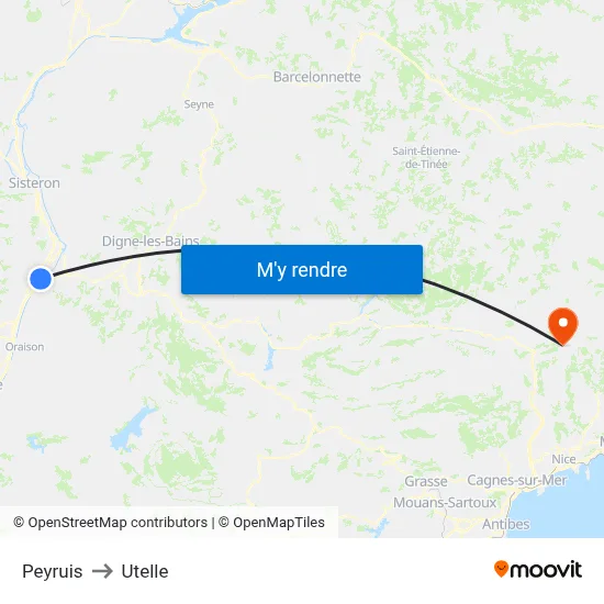 Peyruis to Utelle map