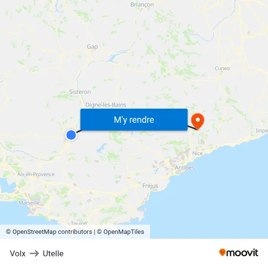 Volx to Utelle map
