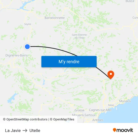 La Javie to Utelle map