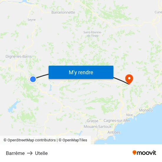 Barrême to Utelle map