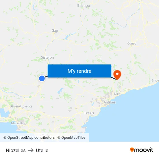 Niozelles to Utelle map