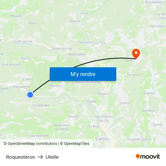 Roquestéron to Utelle map