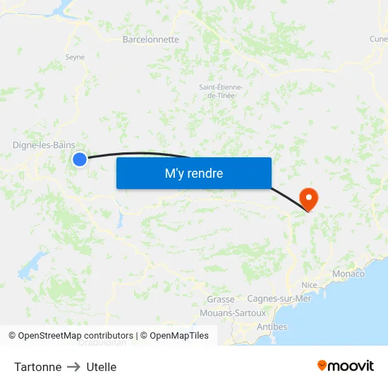 Tartonne to Utelle map