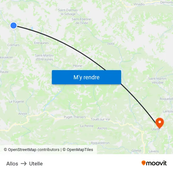Allos to Utelle map