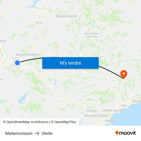 Mallemoisson to Utelle map