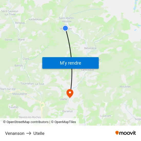 Venanson to Utelle map