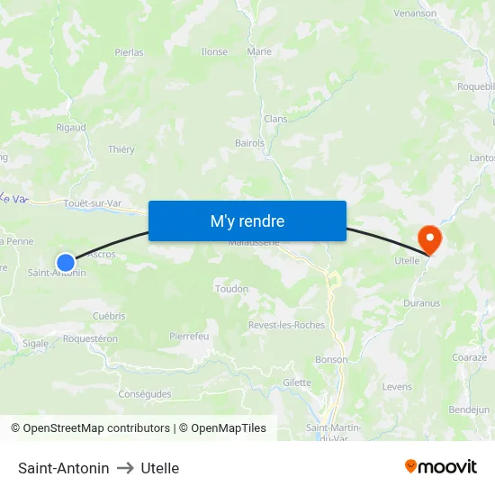 Saint-Antonin to Utelle map