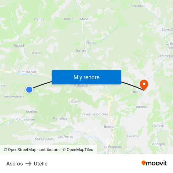 Ascros to Utelle map