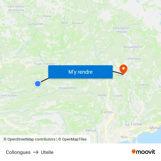 Collongues to Utelle map
