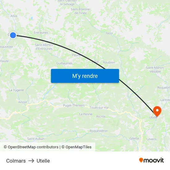 Colmars to Utelle map
