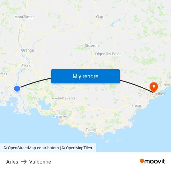 Arles to Valbonne map