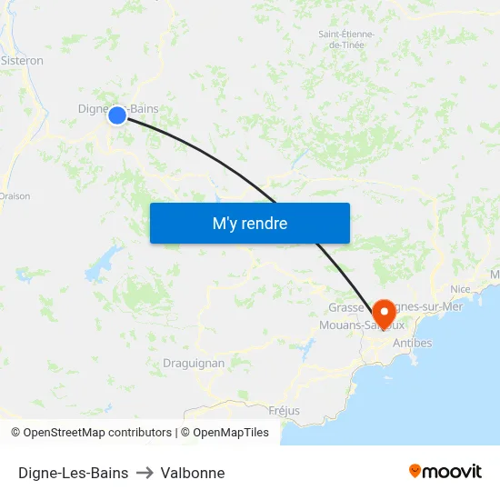 Digne-Les-Bains to Valbonne map