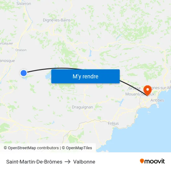 Saint-Martin-De-Brômes to Valbonne map