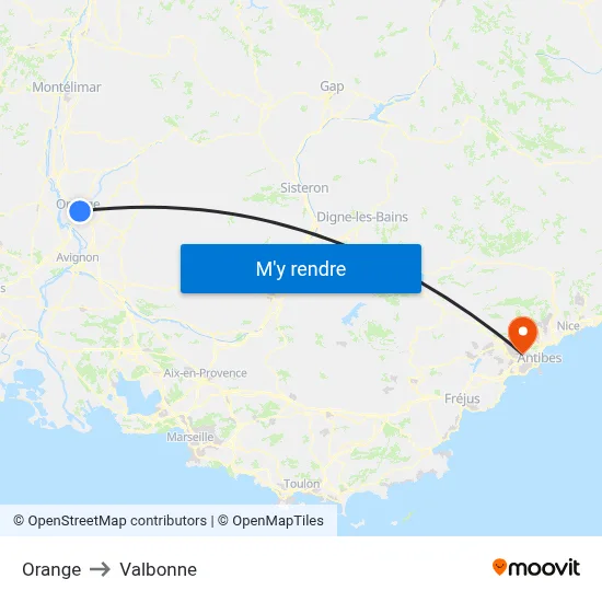 Orange to Valbonne map
