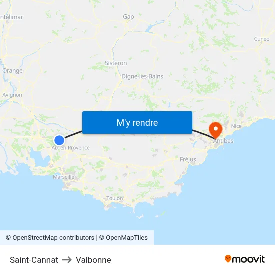 Saint-Cannat to Valbonne map