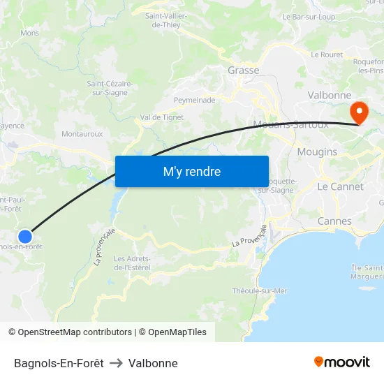 Bagnols-En-Forêt to Valbonne map