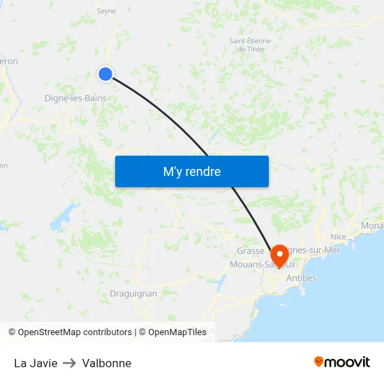 La Javie to Valbonne map