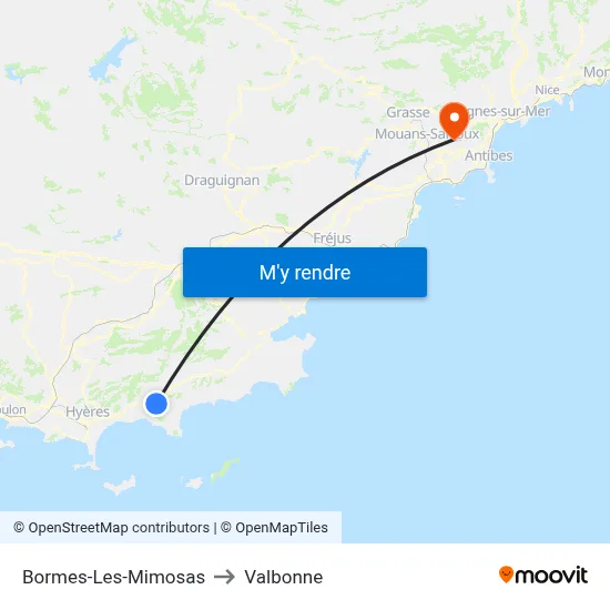 Bormes-Les-Mimosas to Valbonne map
