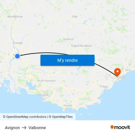 Avignon to Valbonne map