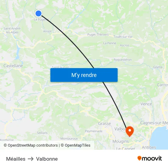 Méailles to Valbonne map