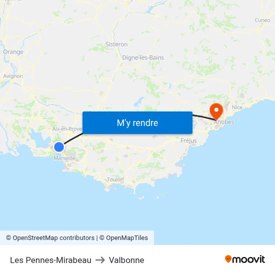 Les Pennes-Mirabeau to Valbonne map