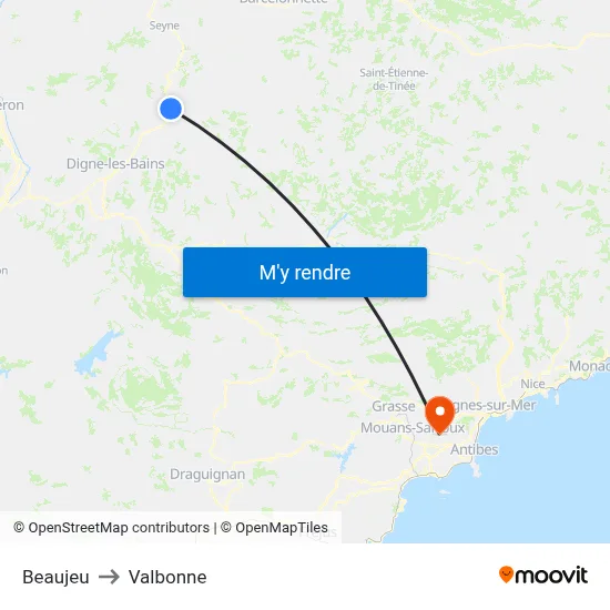 Beaujeu to Valbonne map