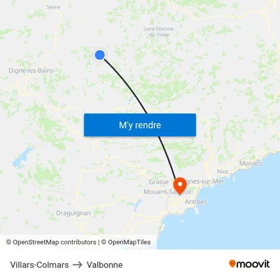 Villars-Colmars to Valbonne map
