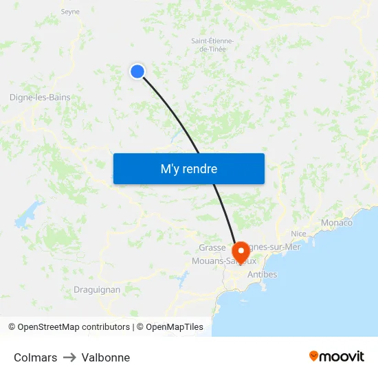 Colmars to Valbonne map