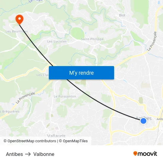 Antibes to Valbonne map