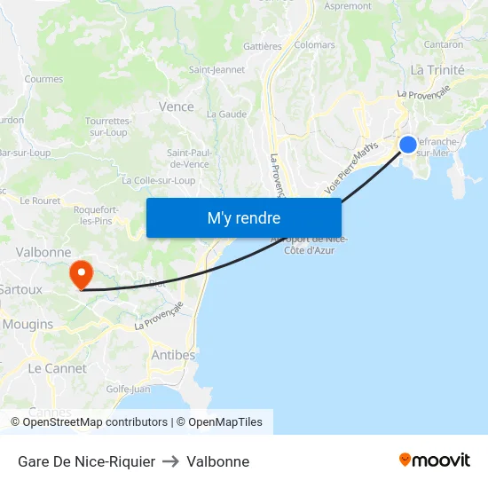 Gare De Nice-Riquier to Valbonne map