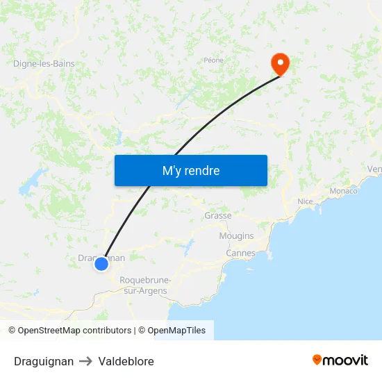 Draguignan to Valdeblore map