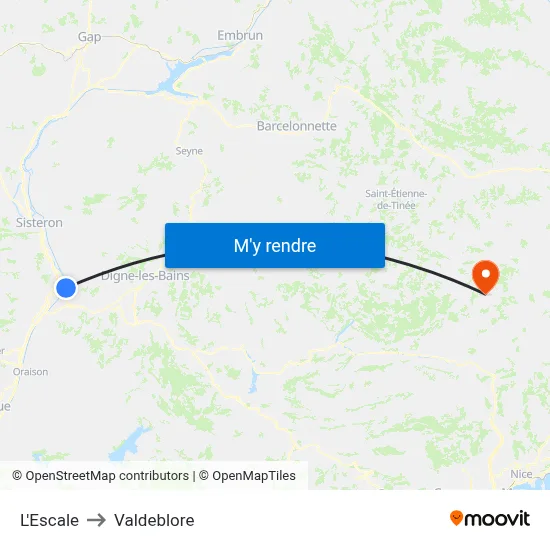 L'Escale to Valdeblore map
