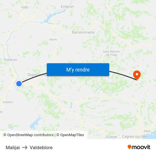 Malijai to Valdeblore map