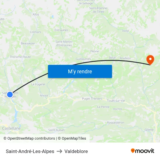 Saint-André-Les-Alpes to Valdeblore map