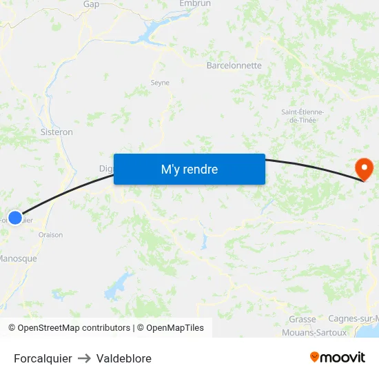 Forcalquier to Valdeblore map