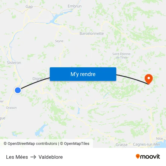 Les Mées to Valdeblore map