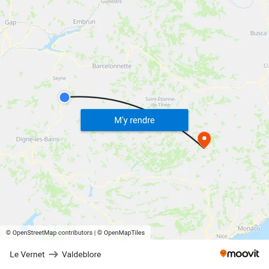 Le Vernet to Valdeblore map