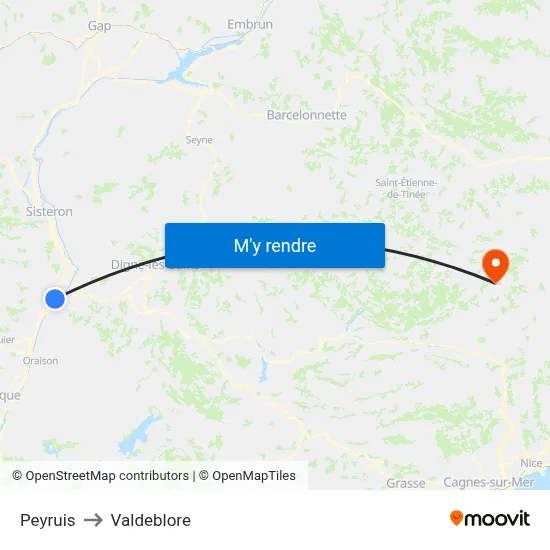 Peyruis to Valdeblore map