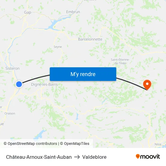 Château-Arnoux-Saint-Auban to Valdeblore map