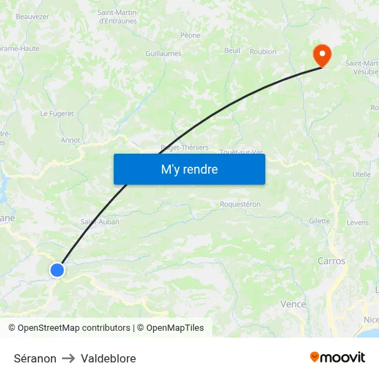 Séranon to Valdeblore map
