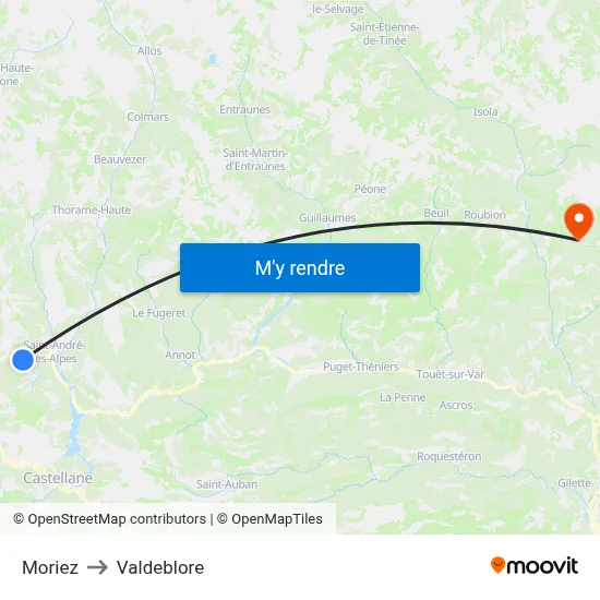 Moriez to Valdeblore map