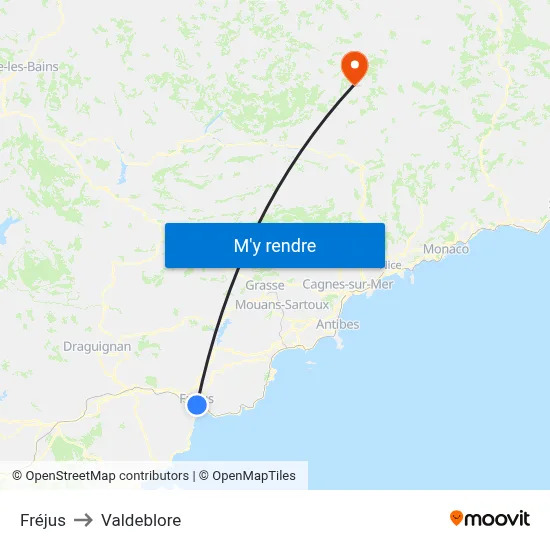 Fréjus to Valdeblore map