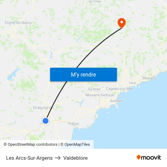 Les Arcs-Sur-Argens to Valdeblore map