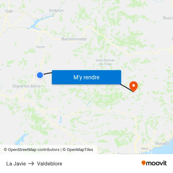 La Javie to Valdeblore map
